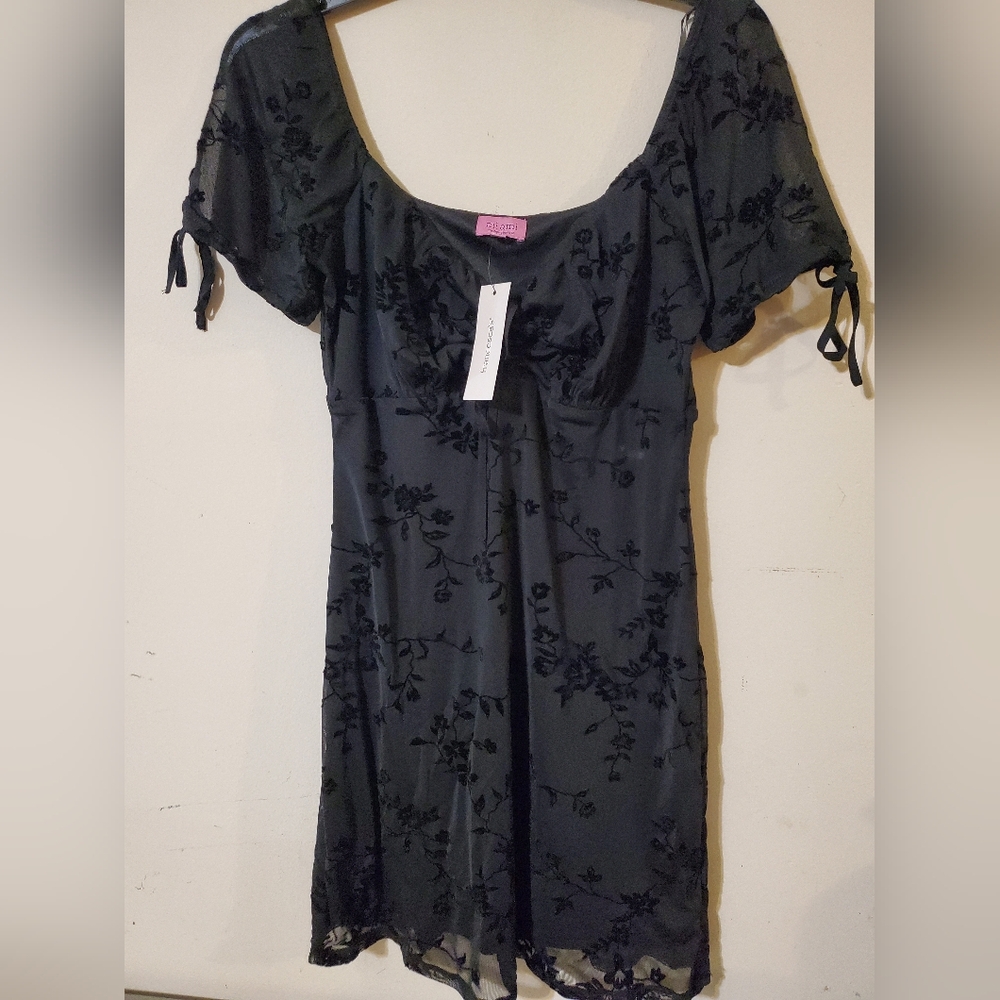 Y2K 90s Black Floral Velvet Burnout Sheer Dress NWT M Romantic Whimsigoth - Picture 1 of 7